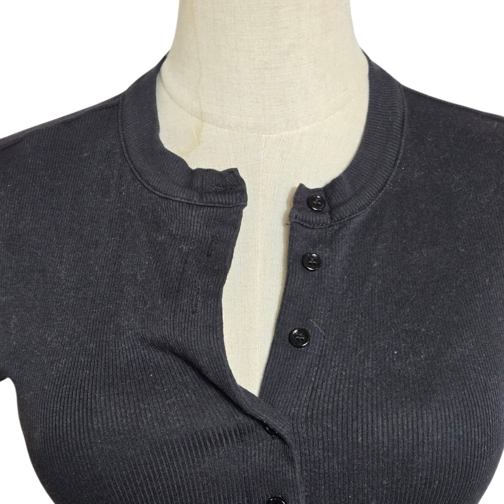 Reformation Black Ribbed Button Front Mini Dress - Picture 2 of 8